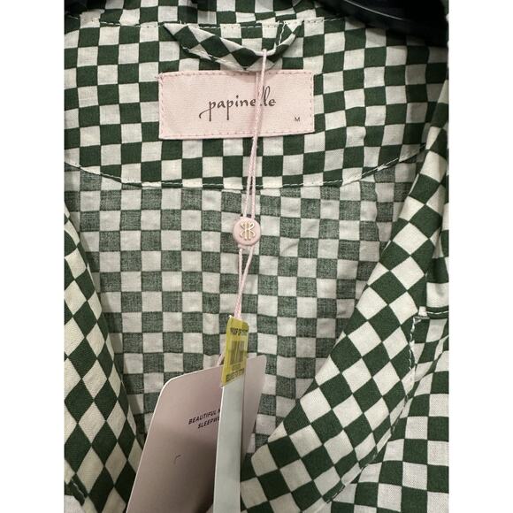 Papinelle Anais Checked Pajama Top Size M green and white biodegradable - Picture 6 of 8
